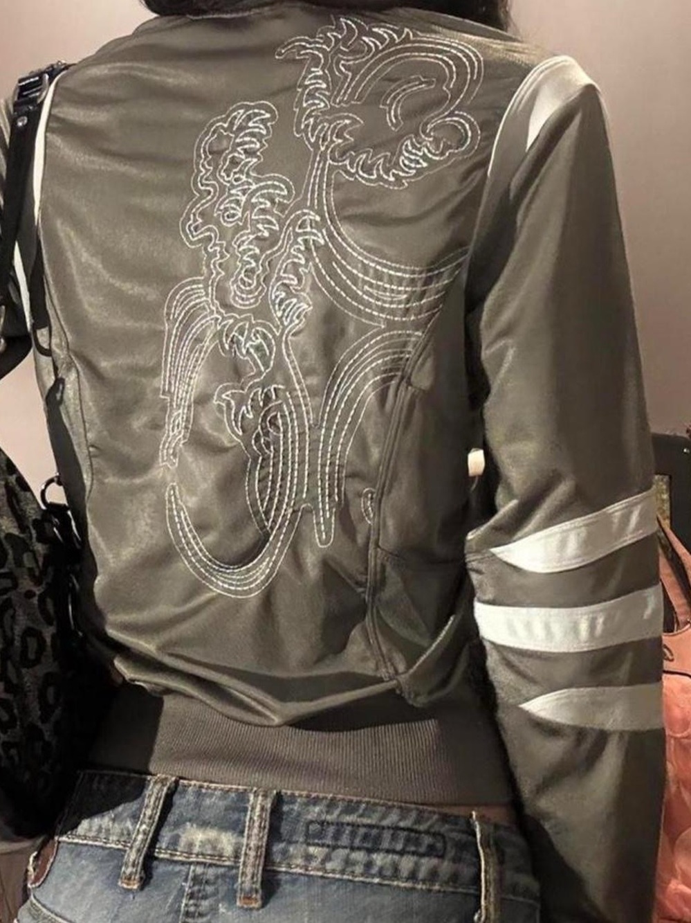 Y2K Vintage Grey Nike Zip-Up with Cybersigilism Design
